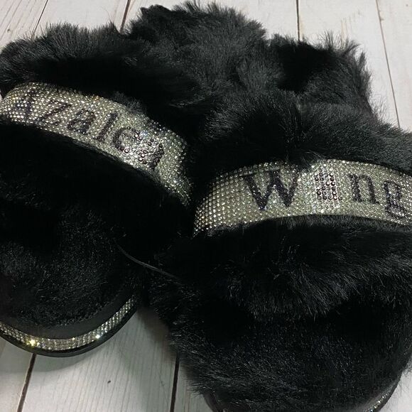 New Azalea Wang Bling Rhinestone Fur Slide Sandals Size 5 - Picture 2 of 3